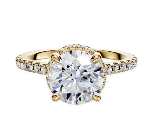 18K Yellow Gold 4 Prong Collar Cathedral Dome 1-Row-Pave 2.5mm Engagement Ring