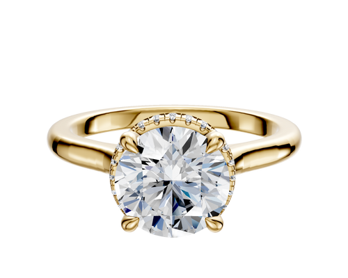 18K Yellow Gold 4 Prong Collar Cathedral Dome 2.0mm Engagement Ring