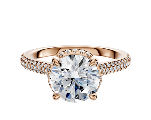 18K Rose Gold 4 Prong Collar Cathedral Dome 3-Row-Pave 2.0mm Engagement Ring