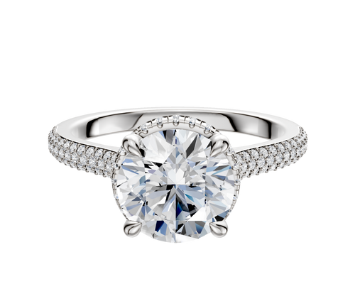 Platinum 4 Prong Collar Cathedral Dome 3-Row-Pave 2.0mm Engagement Ring