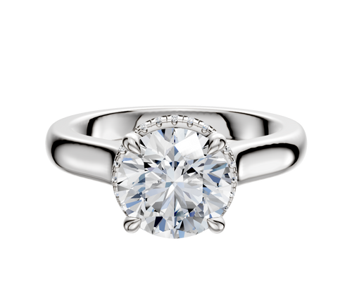 14K White Gold 4 Prong Collar Cathedral Dome 3.0mm Engagement Ring