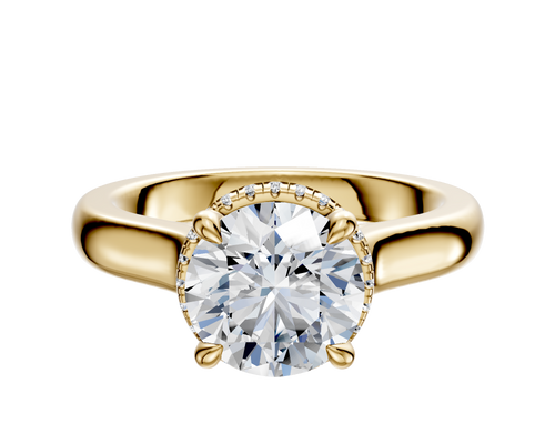 14K Yellow Gold 4 Prong Collar Cathedral Dome 3.0mm Engagement Ring