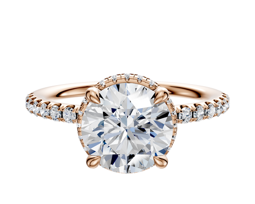 18K Rose Gold 4 Prong Collar Classic Dome 1-Row-Pave 2.5mm Engagement Ring