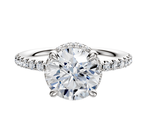 Platinum 4 Prong Collar Classic Dome 1-Row-Pave 2.5mm Engagement Ring