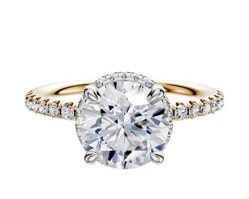 14K Two Tone 4 Prong Collar Classic Dome 1-Row-Pave 2.5mm Engagement Ring