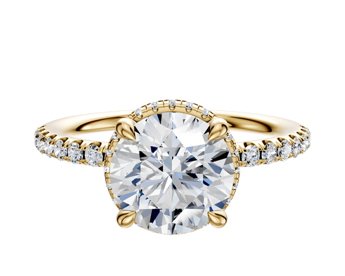 18K Yellow Gold 4 Prong Collar Classic Dome 1-Row-Pave 2.5mm Engagement Ring