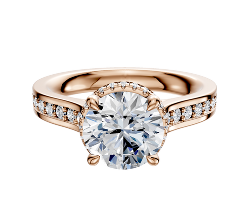 18K Rose Gold 4 Prong Collar Cathedral Flat 1-Row-Pave 2.5mm Engagement Ring