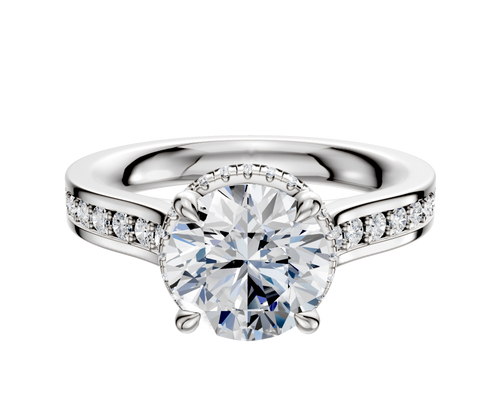 Platinum 4 Prong Collar Cathedral Flat 1-Row-Pave 2.5mm Engagement Ring