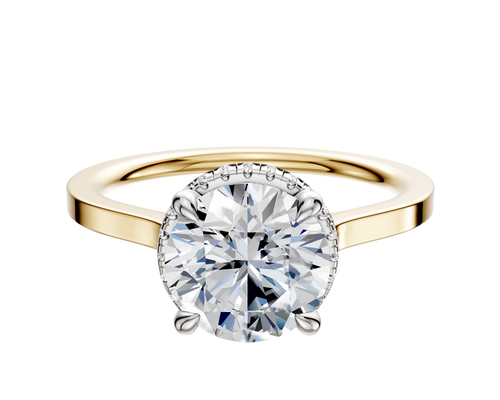 18K Two Tone 4 Prong Collar Cathedral Flat 1.5mm Engagement Ring