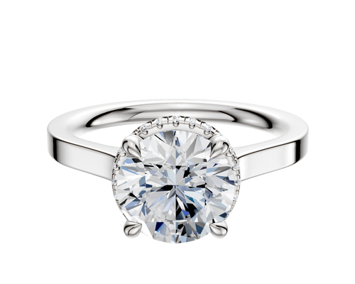 14K White Gold 4 Prong Collar Cathedral Flat 2.0mm Engagement Ring