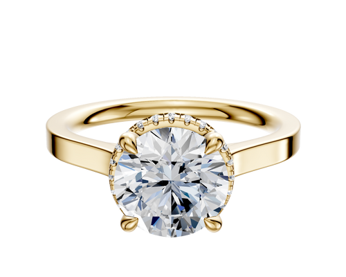 18K Yellow Gold 4 Prong Collar Cathedral Flat 2.0mm Engagement Ring