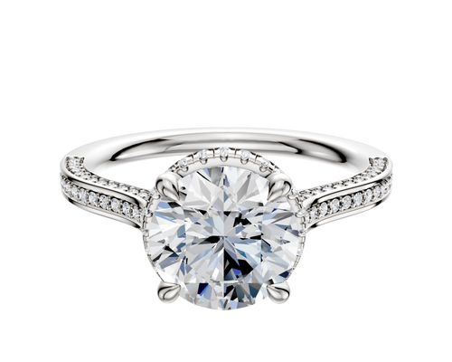 Platinum 4 Prong Collar Cathedral Flat 3-Row-Pave 2.0mm Engagement Ring