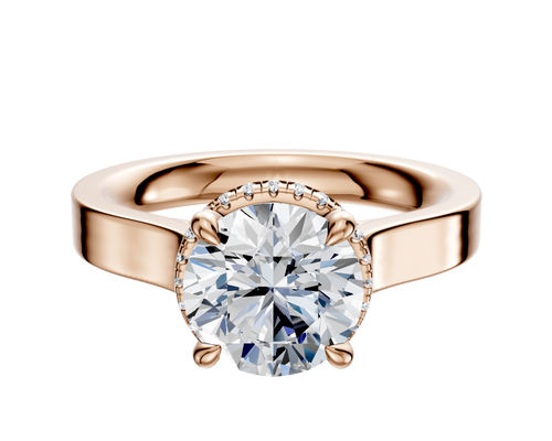 18K Rose Gold 4 Prong Collar Cathedral Flat 3.0mm Engagement Ring