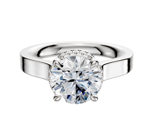 18K White Gold 4 Prong Collar Cathedral Flat 3.0mm Engagement Ring