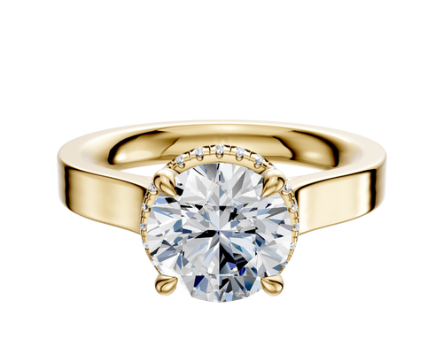14K Yellow Gold 4 Prong Collar Cathedral Flat 3.0mm Engagement Ring