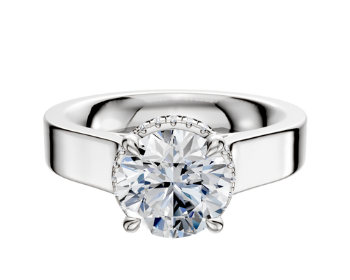 14K White Gold 4 Prong Collar Cathedral Flat 4.0mm Engagement Ring