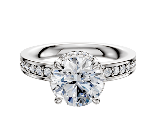 18K White Gold 4 Prong Collar Classic Flat 1-Row-Pave 2.5mm Engagement Ring