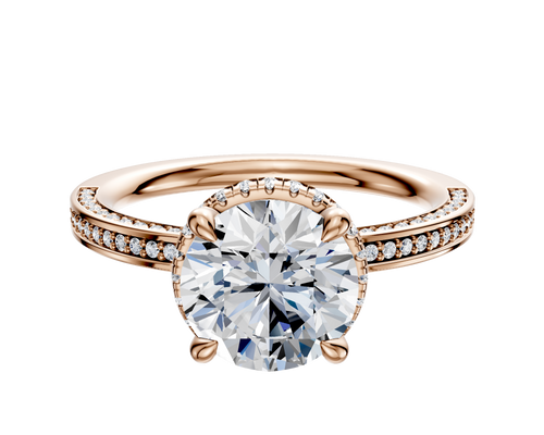 18K Rose Gold 4 Prong Collar Classic Flat 3-Row-Pave 2.0mm Engagement Ring