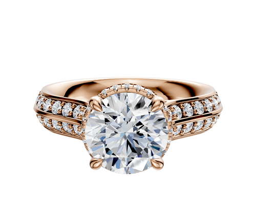 18K Rose Gold 4 Prong Collar Cathedral Knife Edge 1-Row-Pave 2.5mm Engagement Ring