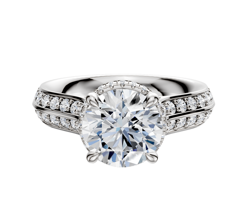 14K White Gold 4 Prong Collar Cathedral Knife Edge 1-Row-Pave 2.5mm Engagement Ring