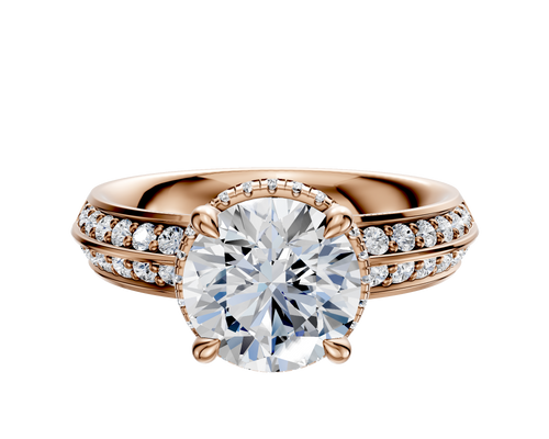 18K Rose Gold 4 Prong Collar Classic Knife Edge 1-Row-Pave 2.5mm Engagement Ring
