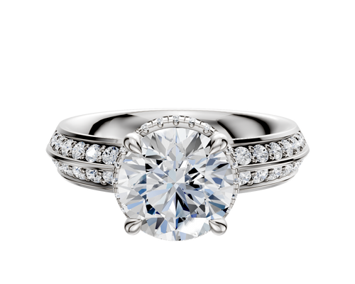 14K White Gold 4 Prong Collar Classic Knife Edge 1-Row-Pave 2.5mm Engagement Ring