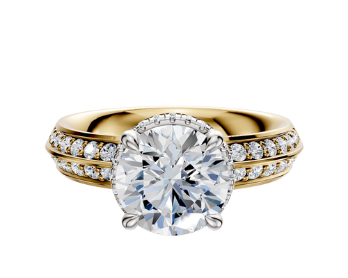 18K Two Tone 4 Prong Collar Classic Knife Edge 1-Row-Pave 2.5mm Engagement Ring