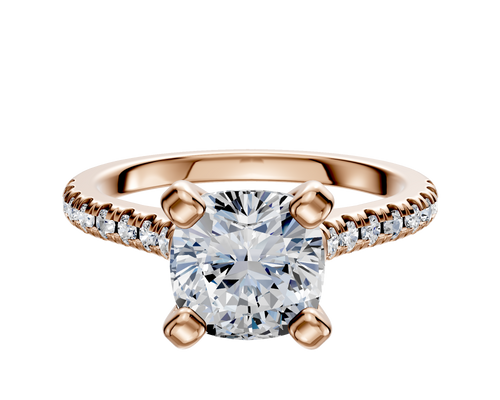 18K Rose Gold 4 Prong Cathedral Dome 1-Row-Pave 2.5mm Engagement Ring