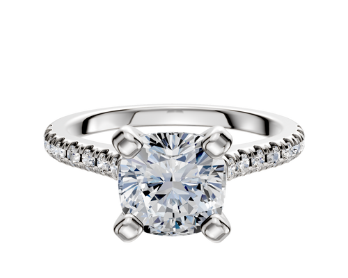 Platinum 4 Prong Cathedral Dome 1-Row-Pave 2.5mm Engagement Ring