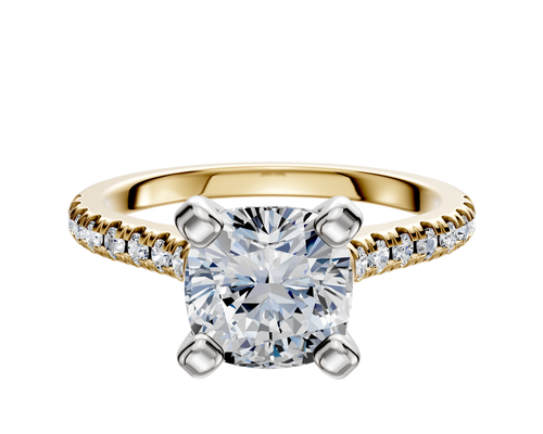 14K Two Tone 4 Prong Cathedral Dome 1-Row-Pave 2.5mm Engagement Ring