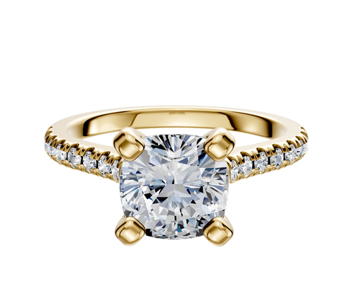 18K Yellow Gold 4 Prong Cathedral Dome 1-Row-Pave 2.5mm Engagement Ring