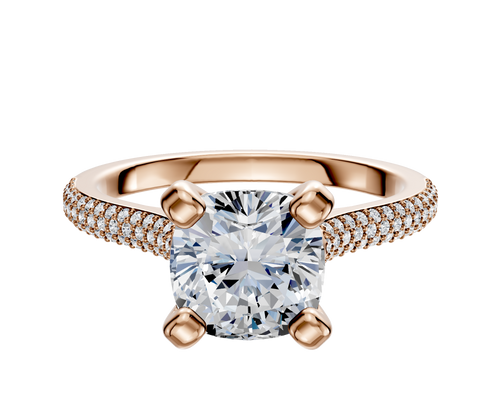 18K Rose Gold 4 Prong Cathedral Dome 3-Row-Pave 2.0mm Engagement Ring