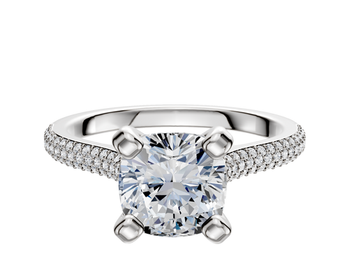 Platinum 4 Prong Cathedral Dome 3-Row-Pave 2.0mm Engagement Ring