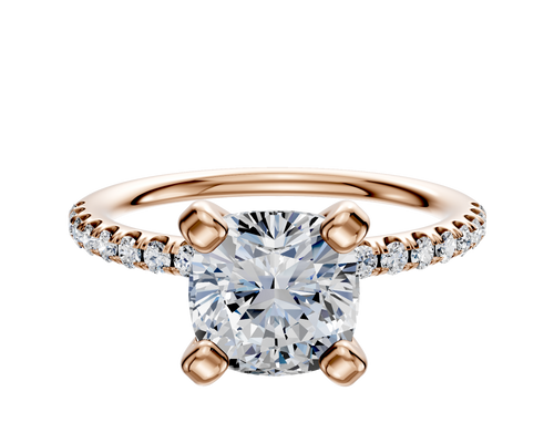 18K Rose Gold 4 Prong Classic Dome 1-Row-Pave 2.5mm Engagement Ring