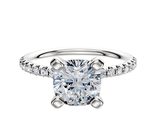 14K White Gold 4 Prong Classic Dome 1-Row-Pave 2.5mm Engagement Ring