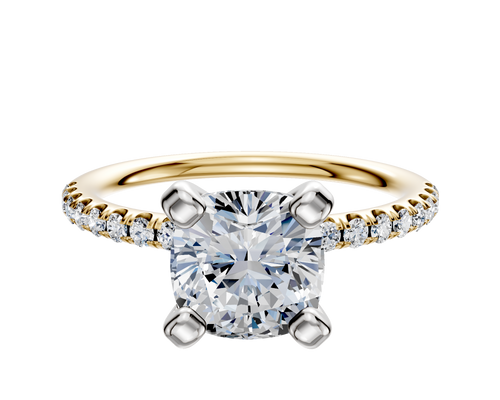 18K Two Tone 4 Prong Classic Dome 1-Row-Pave 2.5mm Engagement Ring