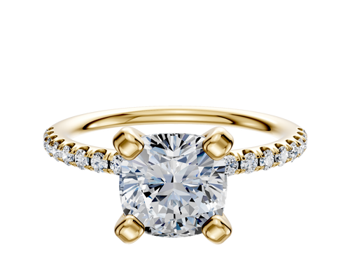 14K Yellow Gold 4 Prong Classic Dome 1-Row-Pave 2.5mm Engagement Ring