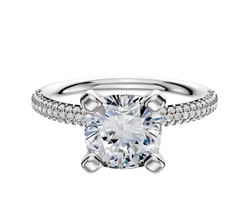 Platinum 4 Prong Classic Dome 3-Row-Pave 2.0mm Engagement Ring