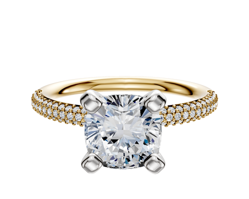 18K Two Tone 4 Prong Classic Dome 3-Row-Pave 2.0mm Engagement Ring
