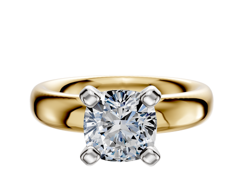 14K Two Tone 4 Prong Classic Dome 4.0mm Engagement Ring