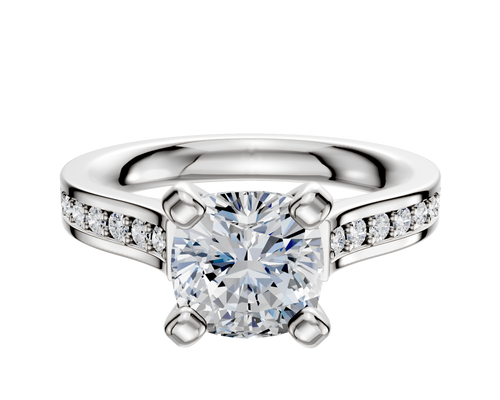 18K White Gold 4 Prong Cathedral Flat 1-Row-Pave 2.5mm Engagement Ring