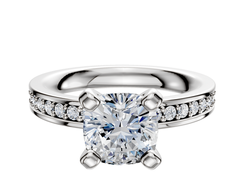 18K White Gold 4 Prong Classic Flat 1-Row-Pave 2.5mm Engagement Ring