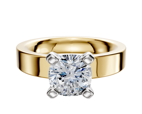 18K Two Tone 4 Prong Classic Flat 4.0mm Engagement Ring