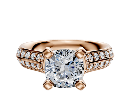 18K Rose Gold 4 Prong Cathedral Knife Edge 1-Row-Pave 2.5mm Engagement Ring