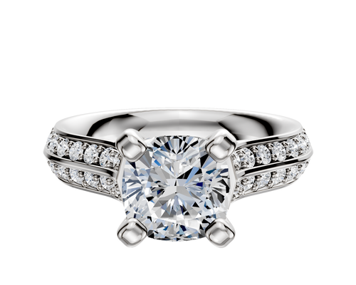 Platinum 4 Prong Cathedral Knife Edge 1-Row-Pave 2.5mm Engagement Ring