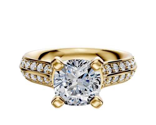 18K Yellow Gold 4 Prong Cathedral Knife Edge 1-Row-Pave 2.5mm Engagement Ring