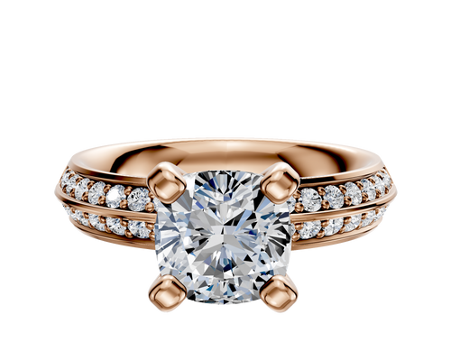 18K Rose Gold 4 Prong Classic Knife Edge 1-Row-Pave 2.5mm Engagement Ring