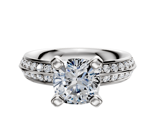Platinum 4 Prong Classic Knife Edge 1-Row-Pave 2.5mm Engagement Ring