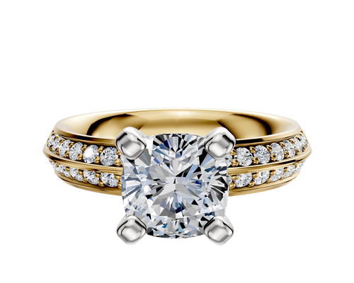 18K Two Tone 4 Prong Classic Knife Edge 1-Row-Pave 2.5mm Engagement Ring