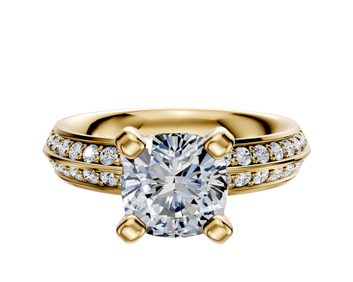 18K Yellow Gold 4 Prong Classic Knife Edge 1-Row-Pave 2.5mm Engagement Ring